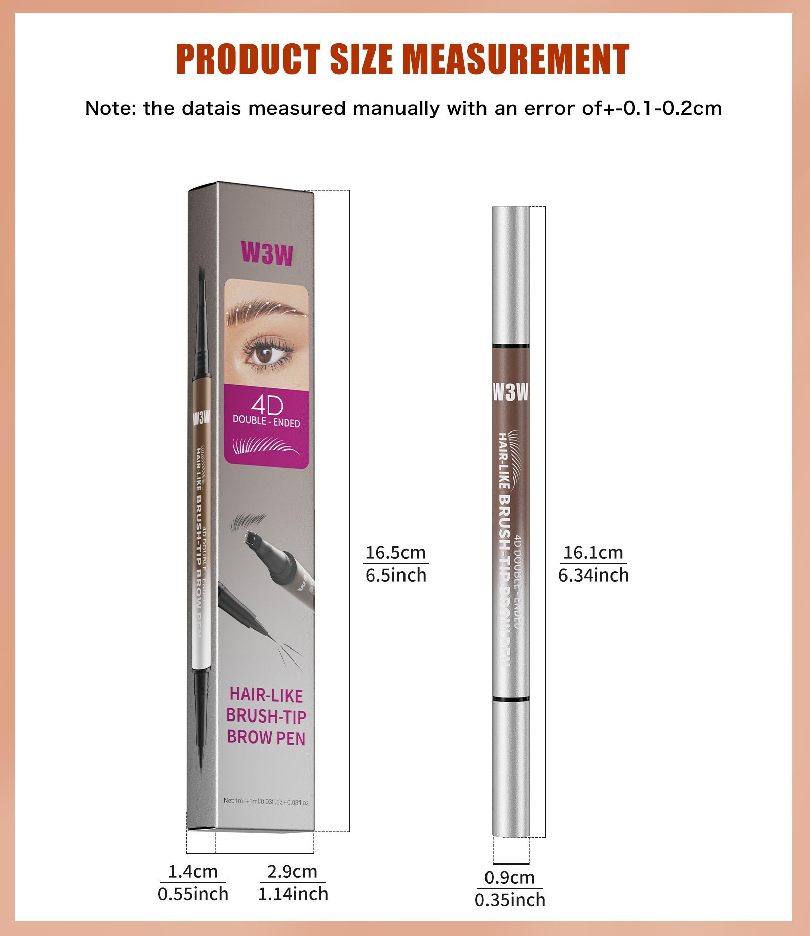 W3W 4D Dual-Ended Hair Stroke Brow Pen - Waterproof Long-Lasting Eyebrow Makeup, Natural Microblading Brows, 0.01mm Micro-Forked Tip, 5 Shades, Beginner-Friendly, Quick-Drying Formula