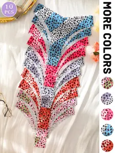 10 pairs of women's triangle panties, Fashion breathable underwear - suitable for Valentine's Day, Halloween, ideal for daily wear in autumn and winter, special occasions, featuring sexy leopard print, V-shaped low-rise seamless design