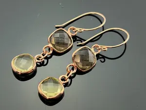 Lemon Quartz & Smoky Quartz Earrings • 14K Rose Gold Filled • Dangle Gemstone Jewelry • Birthday Gift for Her • Handmade Elegant Earrings
