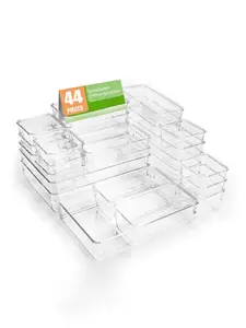 44pcs Drawer storage box set, multi-functional transparent plastic drawer storage set, drawer divider storage box and storage