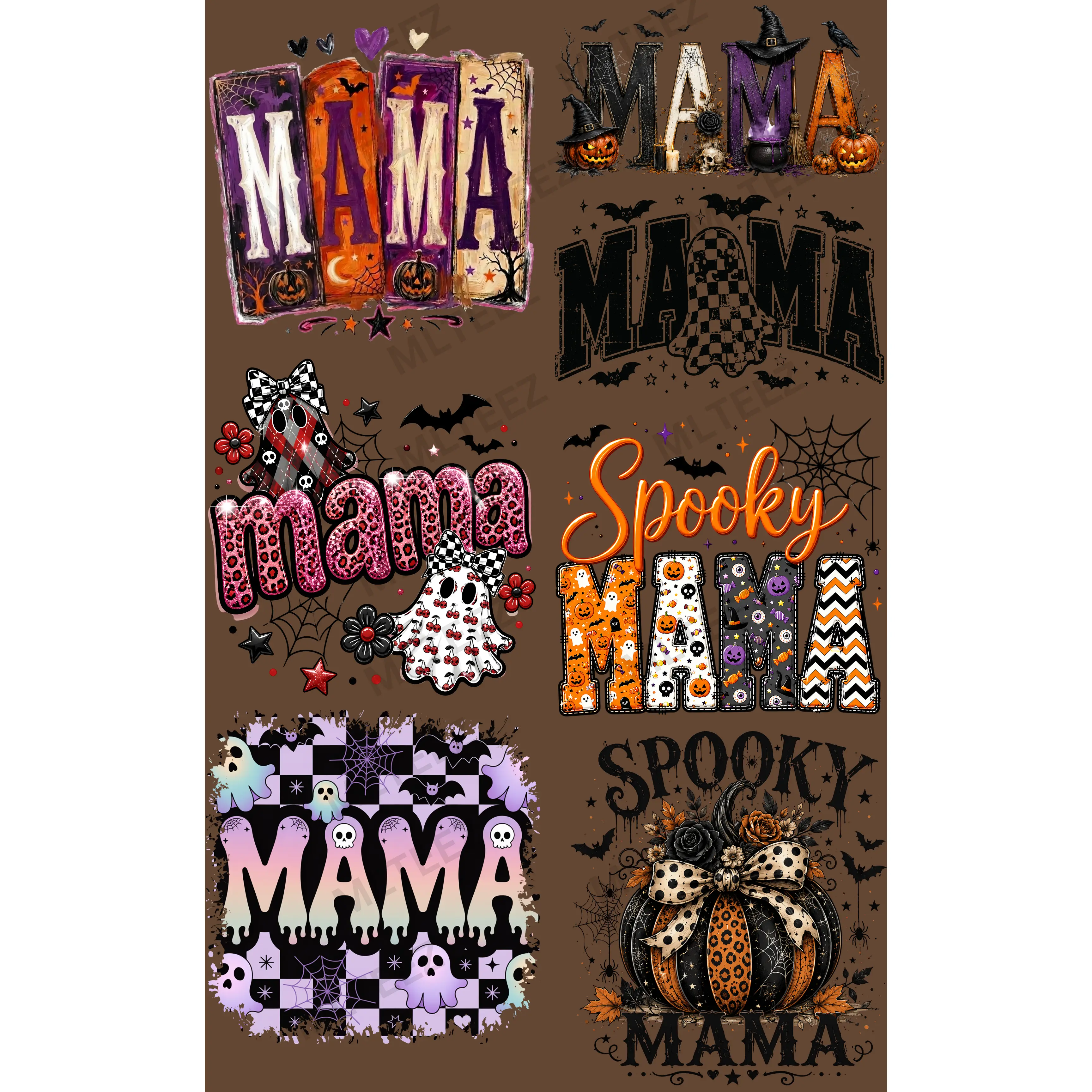 HALLOWEEN MAMA (2) PREMADE GANGSHEET - 22X36 DTF TRANSFERS - DIRECT TO FILM