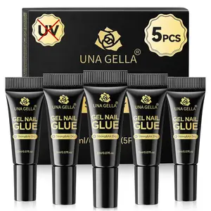 UNA GELLA Super Strong Nail Glue 2ml x 5Pcs for Press On Nails, Nail Tips & Clear Fake Nails, Mini Tubes Quick Drying Semi Solid Nail Glue for Press ons No UV Light Needed Long Lasting Mess-Free