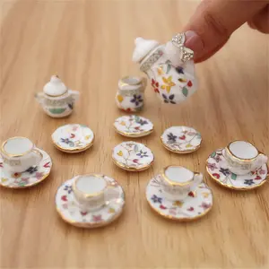 Miniature Dollhouse Accessories 15 Pack 1:12 Scale Simulated Ceramic Tea Set Ornaments BJD Miniature Food Toys Scene Props Set for Realistic Scenes Handcrafted Toy Decorations Ideal for Dollhouse Enthusiasts