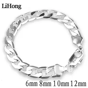 US-FASHION - 925 Sterling silver Bracelet Sideways Silver Bracelet 6MM8MM10MM Bracelet Men & Women Jewelry