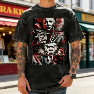Horror Icons Squad T-Shirt, Michael Myers Freddy Krueger Pennywise Jason Graphic Tee, Men Women Spooky Slasher Shirt