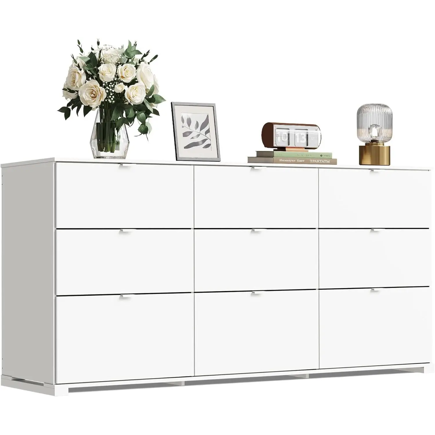 WLIVE 9 White Drawer Dressers, Modern Large Wood Dresser Chest for Bedroom Organize with Sturdy Metal Handle, TV Stand for 75 inch TV, Living Room Off