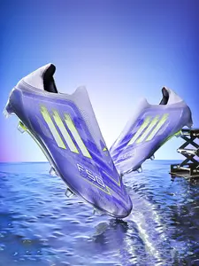 Unisex Youth Soccer Shoes with Long & Short Nails, Striped Sporty Design, PU Upper Material, Rubber Sole, All Seasons, Soccer Cleats