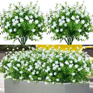 12 Bundles Artificial Fake Plants Flowers for,UV Resistant Flowers Décor No Fade Greenery Home Porch Office