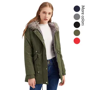 Women's Mid-Length Hooded Fleece Parka - Warm, Windproof, Padded Tops with Zipper-Button Design, Casual Long-Sleeve Womenswear for Winter Wear