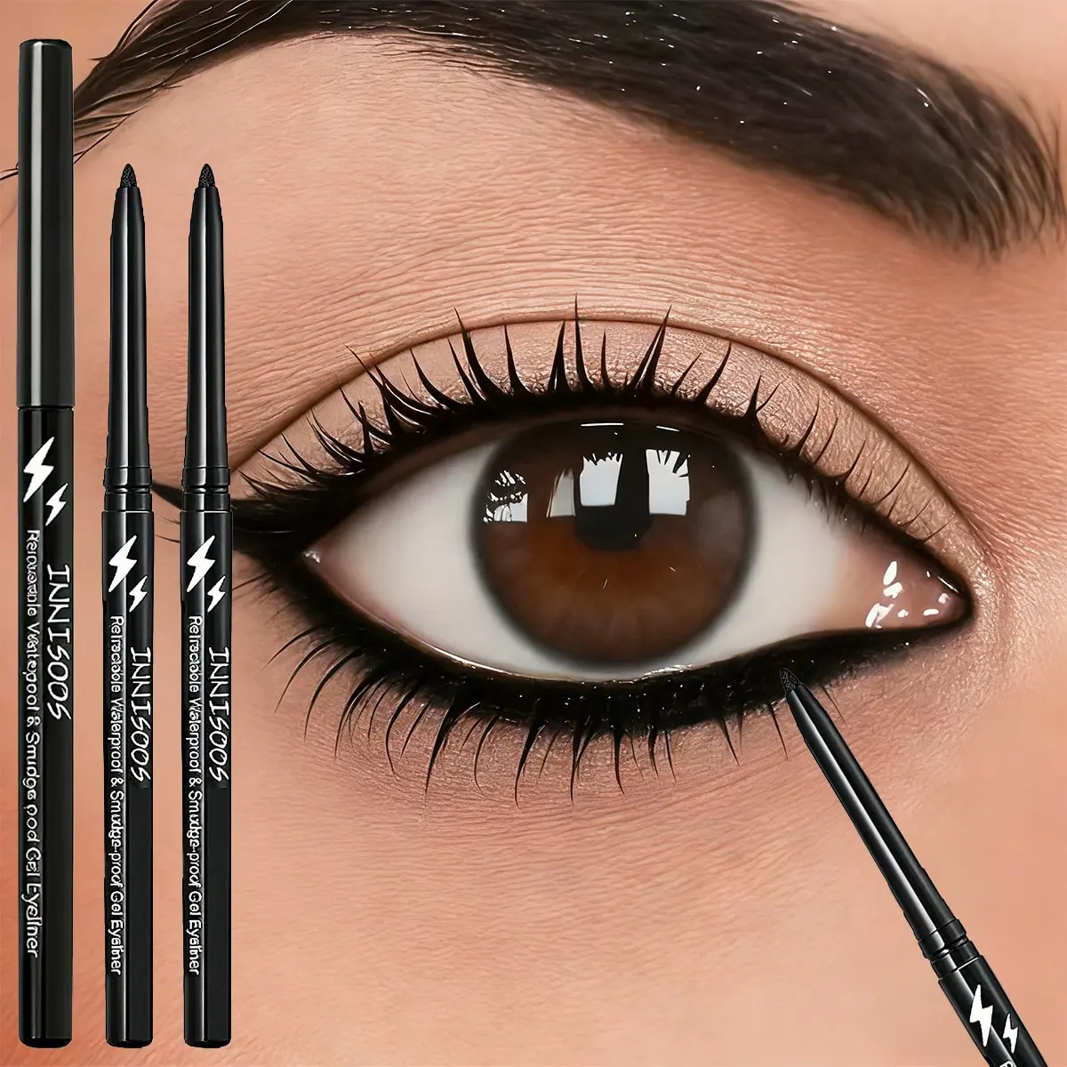 3 Pack Waterproof Longwear Eye Liner Pencil Set, Smudge-Proof Long-Lasting Formula, Twist-Up Design for Easy Application, Quick-Dry Makeup for Beginners