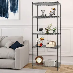 5-Tier Wire Storage Shelves 24"x14"x59" Black Adjustable Racks Heavy-Duty Metal Shelf Holds Upto 500 lbs Tool-Free Assembly Rust-Resistant for Home & Garage Shelving