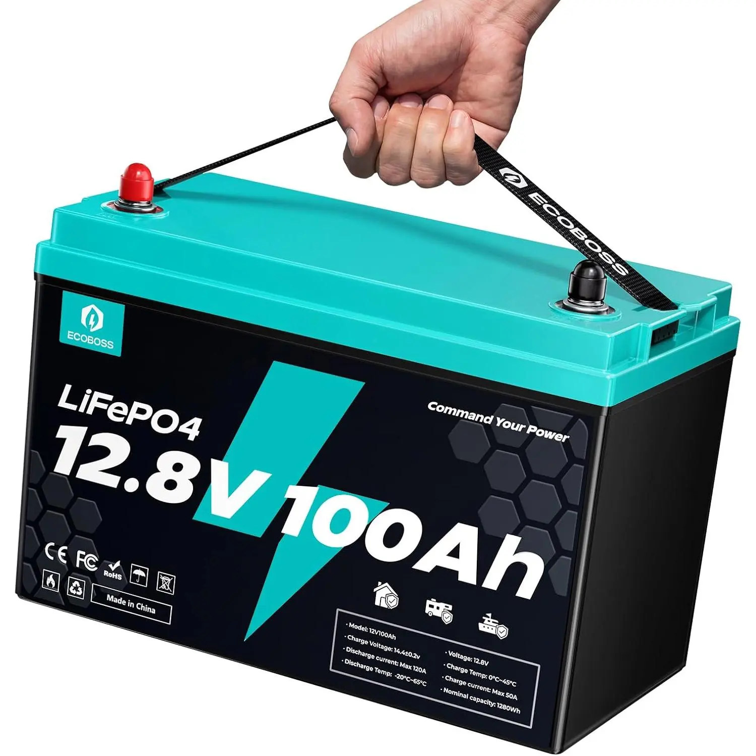 [ECOBOSS]12.8V 100Ah LiFePO4 Battery Group 31, 1280Wh Deep Cycle Lithium Battery, 120A BMS, 15000+ Cycles, Low-Temp Cutoff Protection, Lithium Battery for RV, Marine, Trolling Motor, Solar, Off Grid Portable Power Station