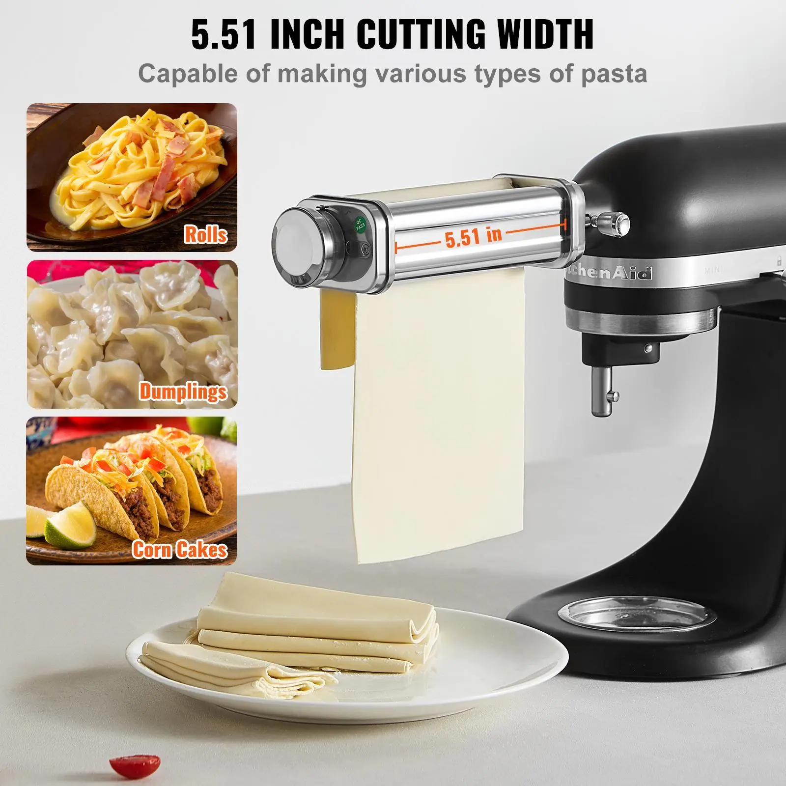 【Summerfinds】VEVOR Pasta Attachment for KitchenAid Stand Mixer, Stainless Steel Pasta Sheet Roller Attachment, Pasta Maker Machine Accessory with 8 Adjustable Thickness Knob, KitchenAid Pasta Attachment by VEVOR