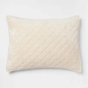 King Luxe Diamond Stitch Velvet Quilt Sham Khaki - Threshold: OEKO-TEX Certified, Polyester, Machine Washable