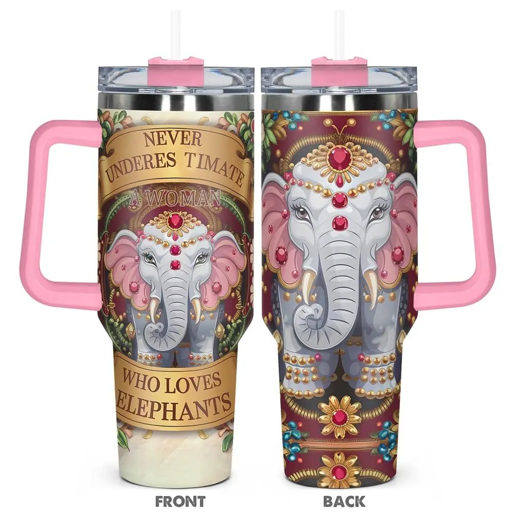 Elephant Pattern Tumbler, 40oz Stainless Steel Water Bottle, Insulated and Durable, Gift for Any Occasion Birthdays, Holidays, Drinkware
