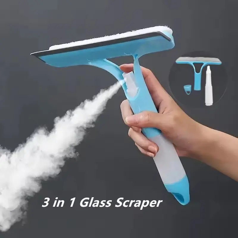 3-In-1 Multi-Purpose Glass Cleaning Tool Set with Squeegee, Scraper & Spray Bottle, Handheld Design for Windows Mirrors Home Use, Window Cleaning Kit, Squeegee Scrubber, Window Cleaning Wiper, Scrubber Squeegee Combo, Window Cleaning Accessories