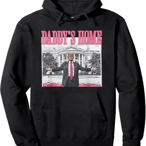 Trump 2024 Take America Back Daddy's Home Trump Pink 2024 Pullover Hoodie Men's Fashion Hoodie Comfortable and Trendy Hooded Pullover Soft and Breathable Suitable for Autumn and Winter Men Hoodies 250g