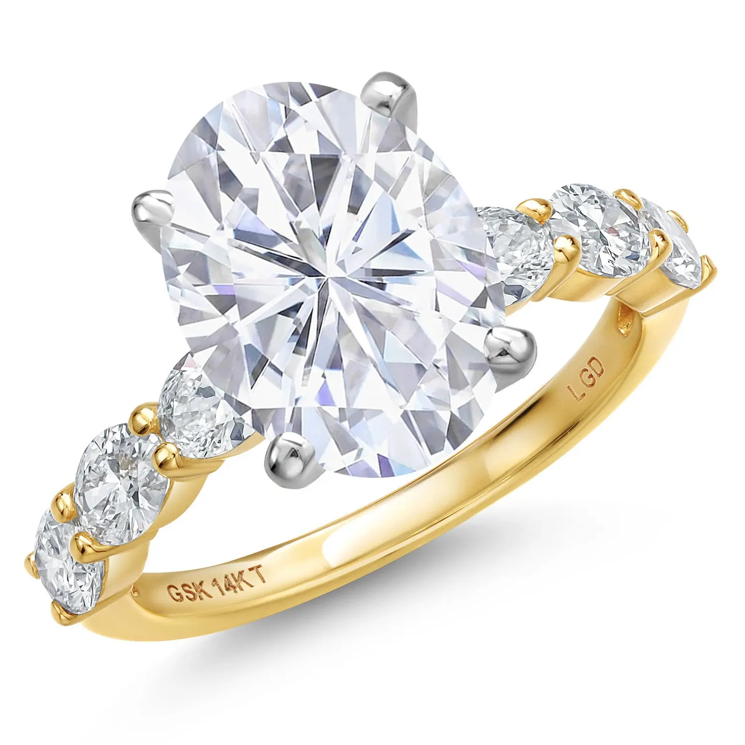 Gem Stone King 14K Two Tone Gold White Moissanite and Lab Grown Diamond Engagement Ring For Women | 6.05 Cttw | Oval 12X10MM | Wedding Engagement Anniversary Promise Ring For Women
