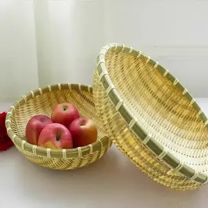 Natural Handmade Woven Bamboo Basket Tray U Shape Holder Food Deep Basket Size up to 35 cm Traditional Style (16cm/6")), Three Baskets for a set (Diameters 8, 10, 12'')