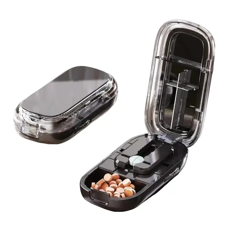 Precision Pill Cutter with Built-in Storage Case - Adjustable Tablet Splitter for Small Pills, BPA-Free Food-Safe Portable Travel Divider, Daily Medication Tool for Elderly, Home Organizer Storage Accessory