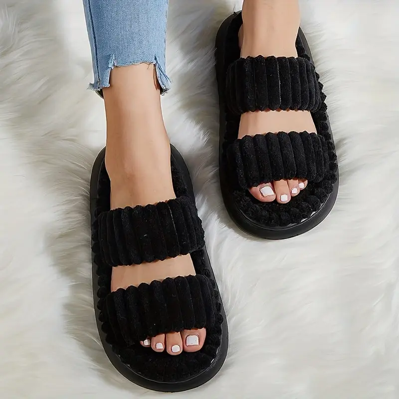 Women's Plain Warm and Cozy Cushioned House Slippers - Slide-On Low-Ankle Shoes with Memory Foam, Wet Floor Grip, for Indoor Outdoor Wear