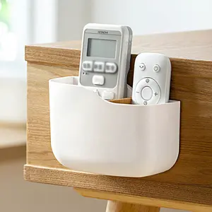 Remote Control Holder Wall Mount, Small Adhesive Remote Control Organizer Box With Removable Divide, Universal Remote Control Storage Box For Home Office, Available Wired Charging