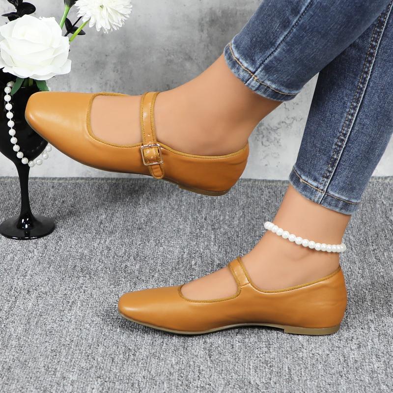 Women's Leather Mary Jane Ballet Flats Comfortable Slip-on Square Toe Soft Work Flats Classic Retro Footwear Flat Shoes for Daily Wear DB