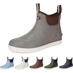 Men's deck boots, armored shoes, waterproof rain boots, seawater rubber ankle boots, anti slip garden fishing shoes, suitable for rowing, camping, outdoor sports