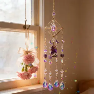 Ling Cone Sun Catcher Hanging Decoration, Crystal Ball Prism Rainbow Maker, Bohemian Style Natural Agate Pendant Hanging Decoration Dream Catcher, Indoor and Outdoor Decoration, Hangable Room Decor, Artificial Hanging, Ideal Gifts for Birthday