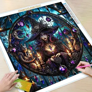 5D DIY Diamond Arts Colorful Painting Kit, 1 Set Witch Pattern Diamond Arts Colorful Painting without Frame, DIY Decorative Art Picture for Beginner, Handmade Gifts, Crafts
