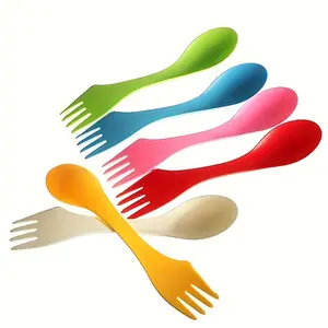 6pcs Colorful PP Plastic Utensils Set - Multi-Functional Dual-Headed Sporks, Portable & Durable with Varnished Finish - Ideal for Outdoor Camping, Space-Saving Design, Camping Accessories