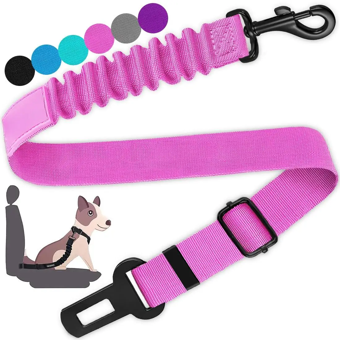 Dog Seat Belt Retractable Car Harness for Adjustable Nylon Pet Safety Belts Heavy Duty & Elastic Bungee Buffer