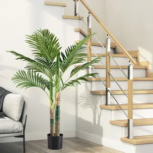 4ft Artificial Golden Cane Palm Tree, Double Stalk Realistic Indoor Faux Plant for Home Office, Living Room