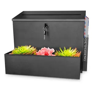 MDYMNRCH Wall Mount Mailbox, Locking Mailbox, Decor Shelf & Outgoing Mail Slot, Large Capacity Wall Mailbox, Mail Boxes for Outside, Galvanized Steel, 17"x12.5"x4" Black