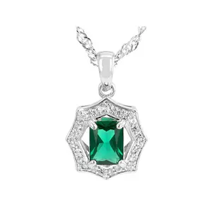 JTV Lab Created Emerald Rhodium Over Brass Pendant with Chain 1.51ctw