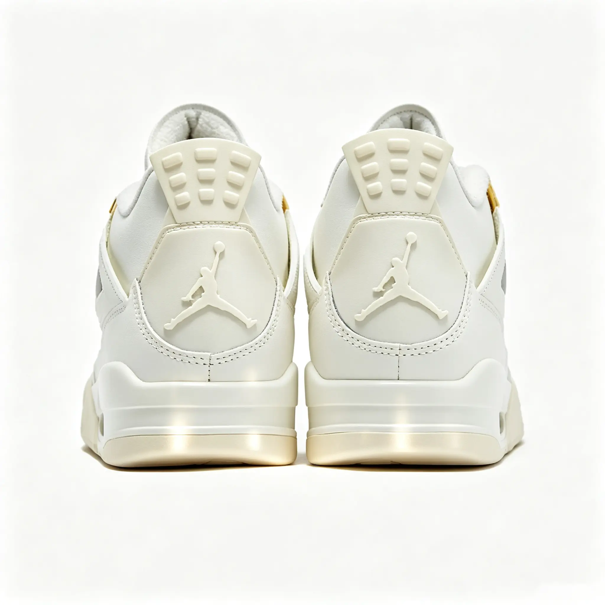 Collectible High-Top Lace-Up Basketball Sneakers - Creamy Off-White Upper, Shiny Metallic Gold Hardware Accents, Breathable Mesh Panels, Cream-Toned Outsole, Visible Air Cushion for Sports, Street-Wear Daily Outfits
