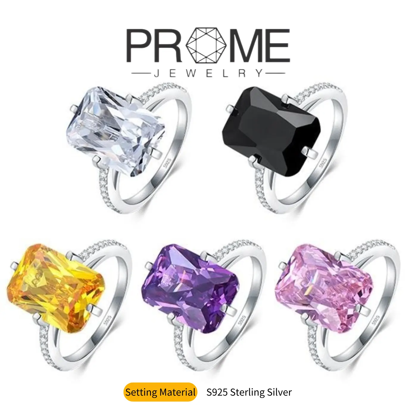 (SR055) S925 Sterling Silver Emerald Cut Square Cubic Zirconia Ring - Elegant Design Womens Jewelry, Stackable Classic Accessory for Daily Wear & Gifting