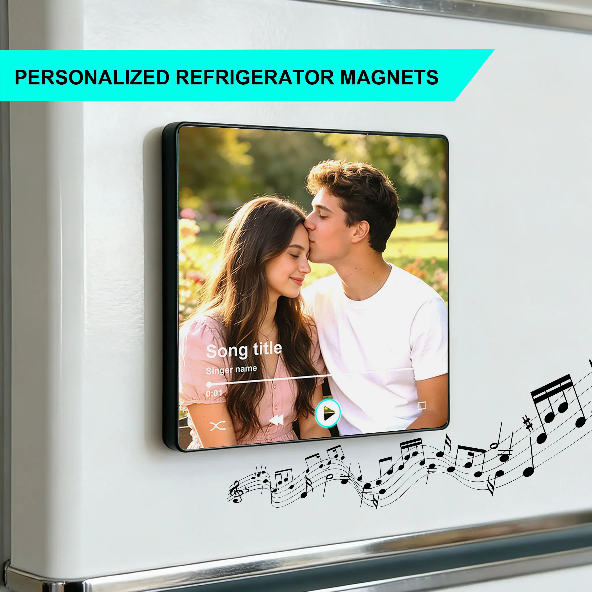 10x10cm Customizable Square Music Speaker Photo Album Frame Fridgemagnet, DIY Dual-Sided Home Decor Plaque with Personal Picture & Song, Teacher Appreciation Gift,fridgemagnets