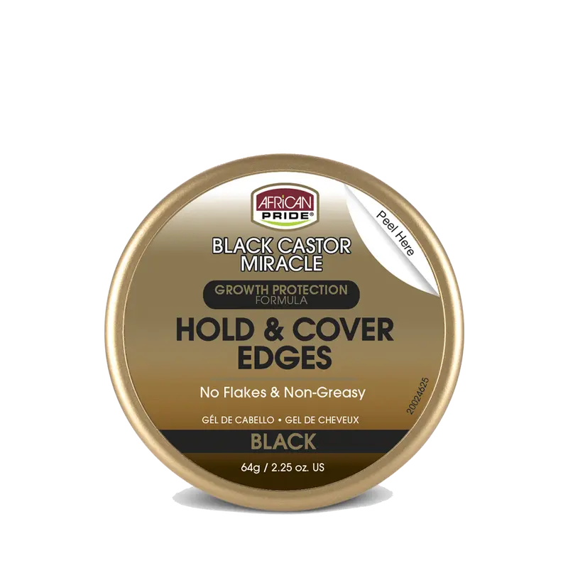 African Pride Black Castor Miracle Hold & Cover Edges - Slicks and Controls, Fills Thinning Areas, With Black Castor Oil & Coconut Oil, 2.25 oz