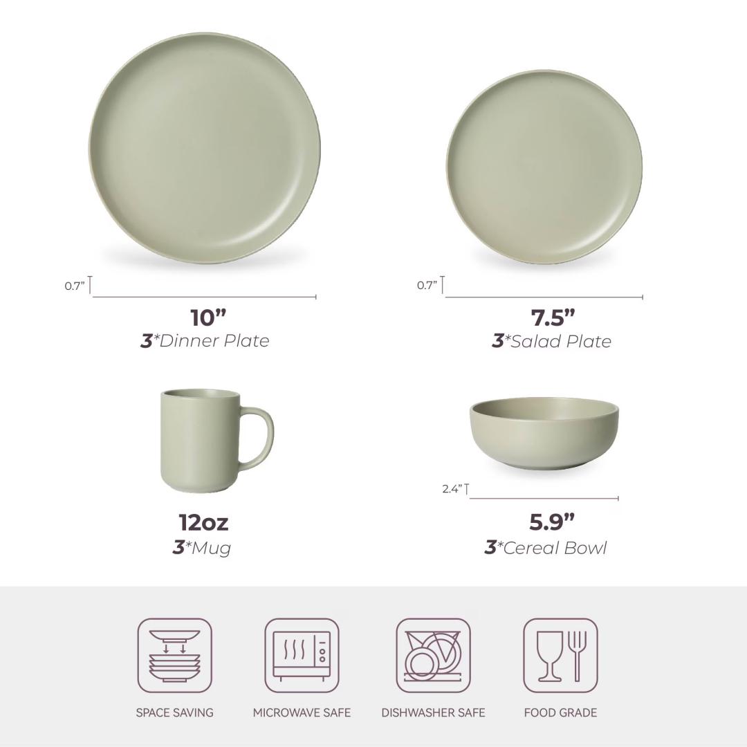 12-Piece Stoneware Dinnerware Sets With Mugs  Microwave & Dishwasher Safe  Non-Toxic Dinner Plates Bowls Set   Stackable Matte Glaze Kitchenware For 3