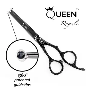 Queen Royale i360 Shears with Patented Guide Tips, Black Handle, and Steel Construction for Haircare Use