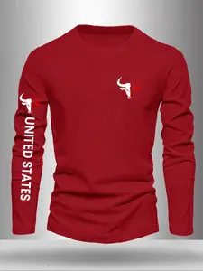 Men's Casual Fitted Long Sleeve Round Neck T-Shirt, Graphic Print, Daily Wear, Fashion Outdoor Clothing, Fall & Winter