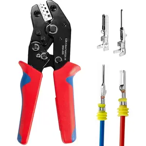 Wire Crimping Tool with Ratchet,  Ratchet Wire Crimper Tool for Open Barrel Terminal Connectors, Electrical Crimping Tool for Deutsch DELPHI AMP Dupont TYCO Terminals, 24-14 AWG