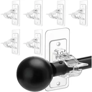 8PCS Transparent Curtain Rod Brackets with Clips Adjustable Drapery Hooks Curtain Rod No Drilling Self Adhesive No Drill Curtain,Free Adjustable Curtain Rod Hooks,Rod Brackets Holder Hooks Nail Curtain Hangers for Bathroom Kitchen Home Bathroom and Hotel.