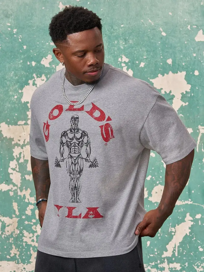 Gold's Gym YLA Oversize Washed T-shirt, Gym Apparel, Workout Wear, Training Men's Top, Aesthetic Shirt, Discipline, Strength, Focus