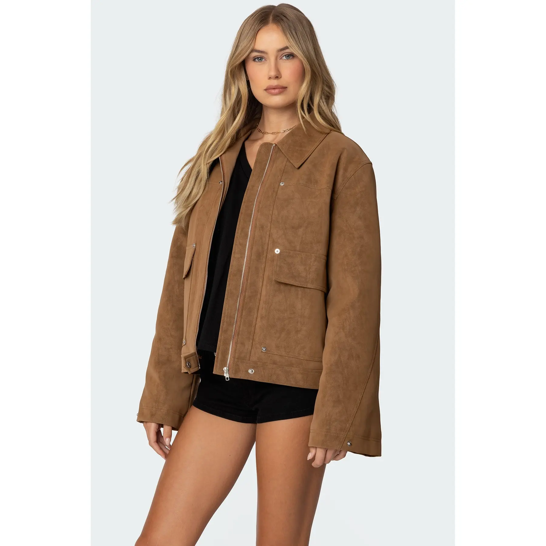 Annabelle Oversized Faux Suede Jacket - TikTok Shop