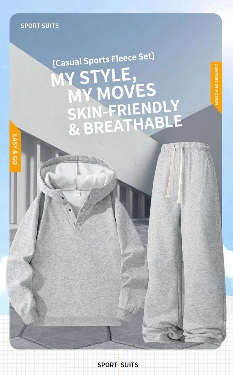 Unisex Fleece-Lined Hoodie & Sweatpants Set Thick Warm Tracksuit in Navy Gray and Black Colors