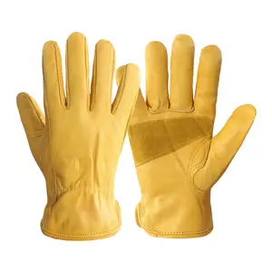 Yellow Cowhide Work Gloves Durable Anti-slip Heat Resistant For Construction Welding Gardening Men