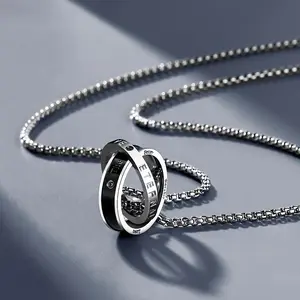 Titanium Steel Double Ring Pendant Stainless Steel Necklace Couple Necklace