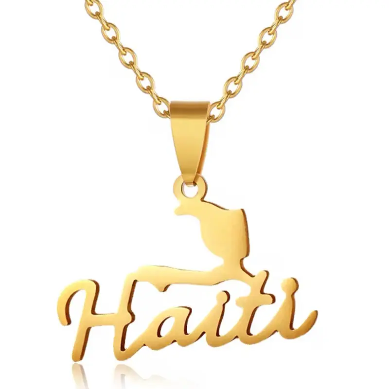 Haiti Unisex Stainless Steel Gold statement piece necklace